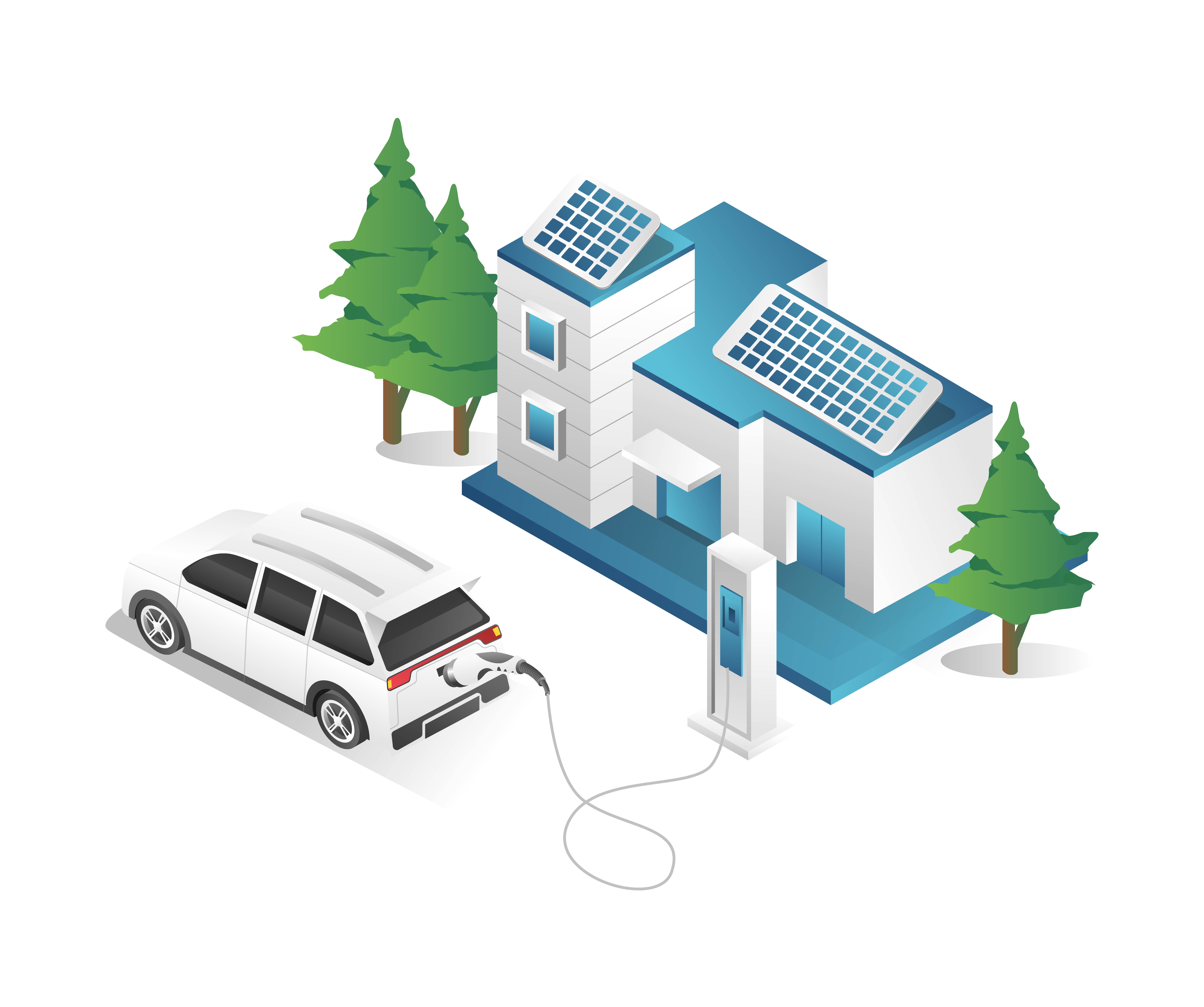 Photovoltaik 7 38190894 flat isometric 3d illustration concept of electric car charging at home